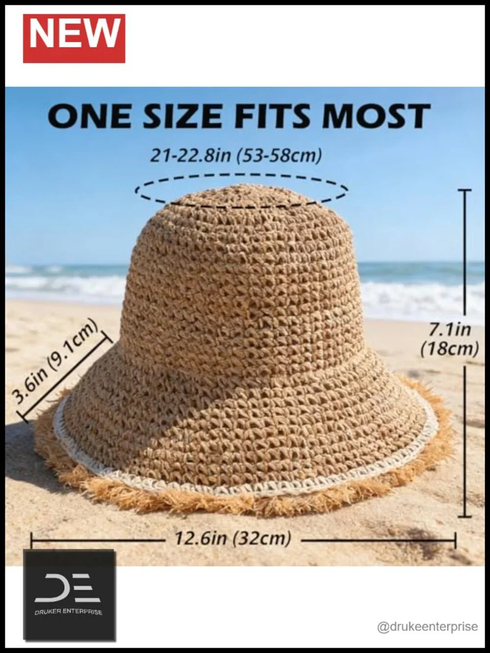 Straw Bucket Sun Hat, Packable Floppy Wide Brim Beach Hat with Adjustable